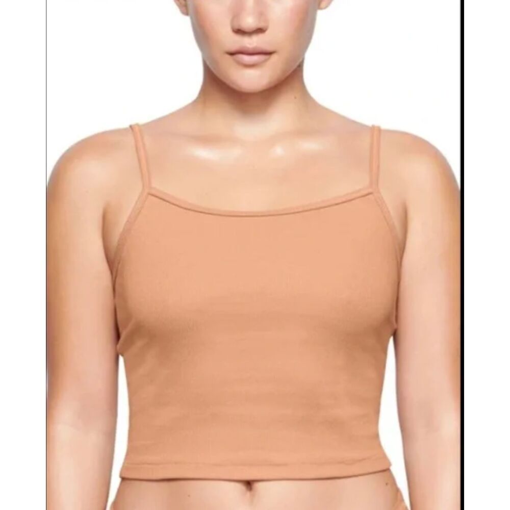 Women SKIMS Ribbed Cotton Cropped Cami Tank Top in Sedona